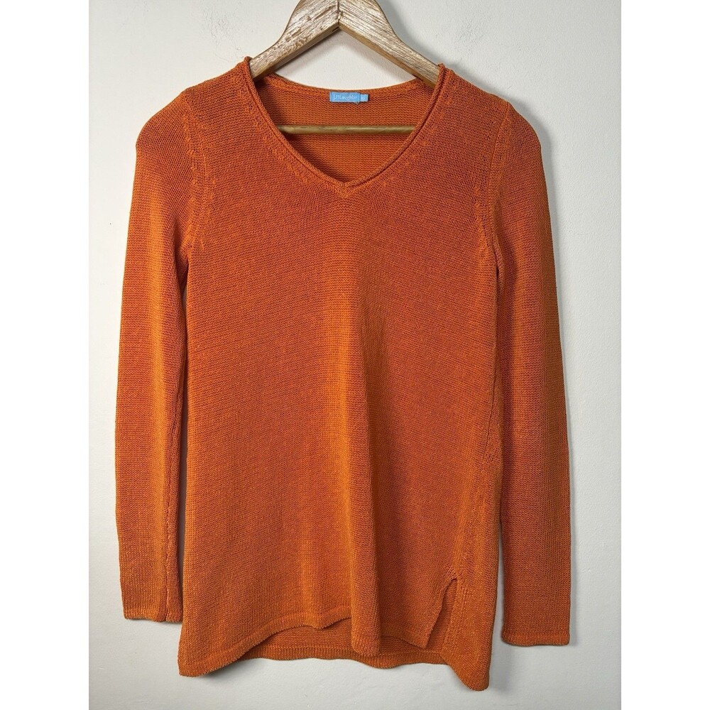 J. McLaughlin Sweater Womens XS Orange Knit V Neck Tunic Top Long Sleeve Minimal